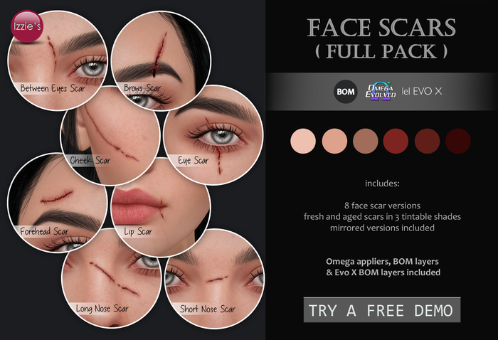 Second Life Marketplace - Izzie's - Face Scars (Full Pack)